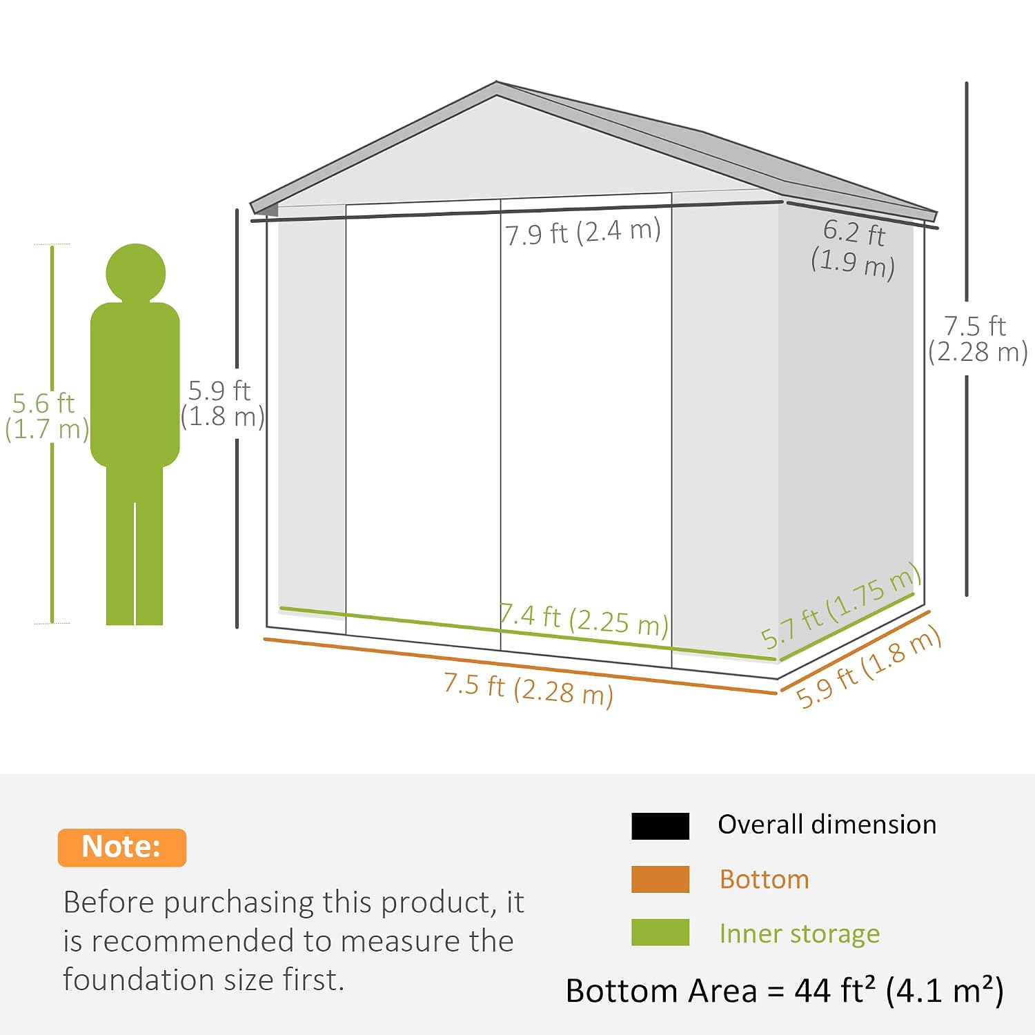 Plastic Garden Storage Shed 8 X 6 Ft Light Grey Aluminium Frame Lockable Door