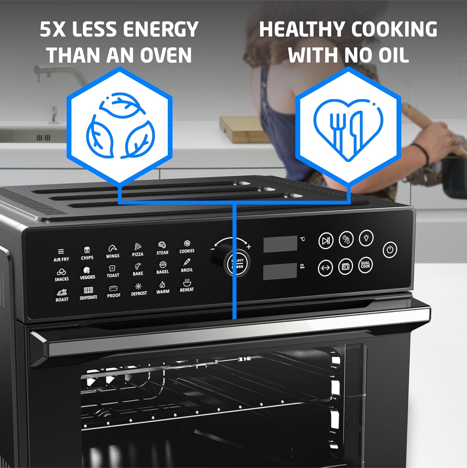 Air Fryer Oven 30L 1800W With Rotisserie 20-In-1 Dual Cook Black